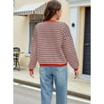 thumbnail image 5 of Women'S Long Sleeve Striped Sweater V Neck Color Block Soft Knit Pullover Trendy Jumper Tops Brown & White M, 5 of 6