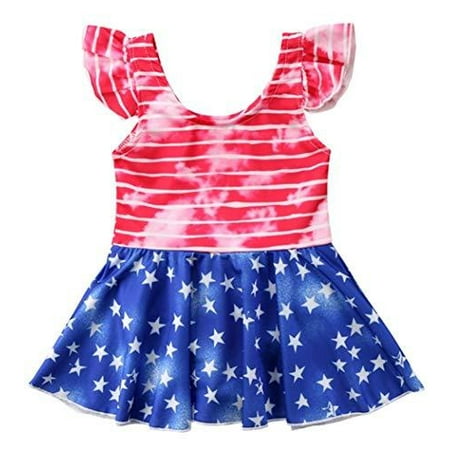 

StylesILove Toddler Little Girls Stars Stripes US Flag Design Ruffle One-Piece Swimsuit Holiday Bathing Suit Beach Swimwear