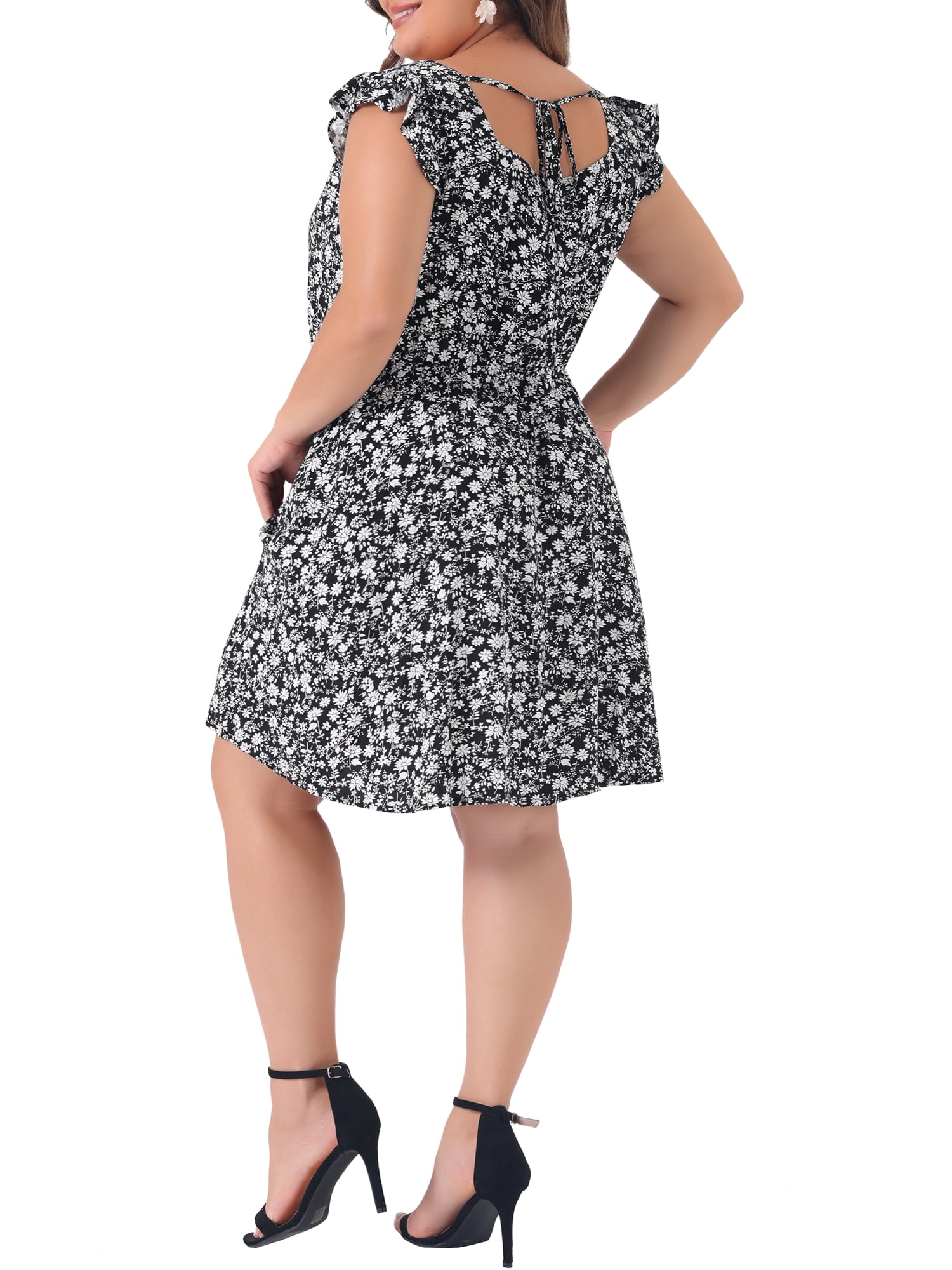 DARING DIVA Plus Size Square Neck Ruffle Short Sleeve Midi Dress 2X Black