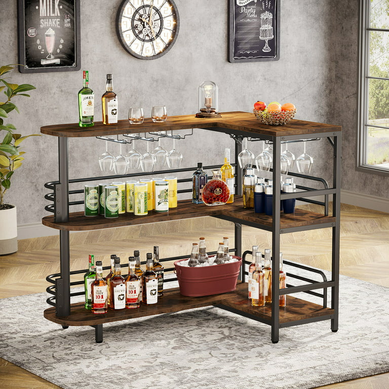 Tribesigns 3 Tier Liquor Bar Table with Storage Shelves and Wine
