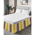 thumbnail image 4 of Yellow Brown Wrap Around Bed Skirts for California King Bed 18" Drop,Bed Skirt with Adjustable Elastic Belt Dust Ruffle Bed Valance for Bedroom Farmhouse Wood Grain Vintage Striped Bed Frame Cover, 4 of 7
