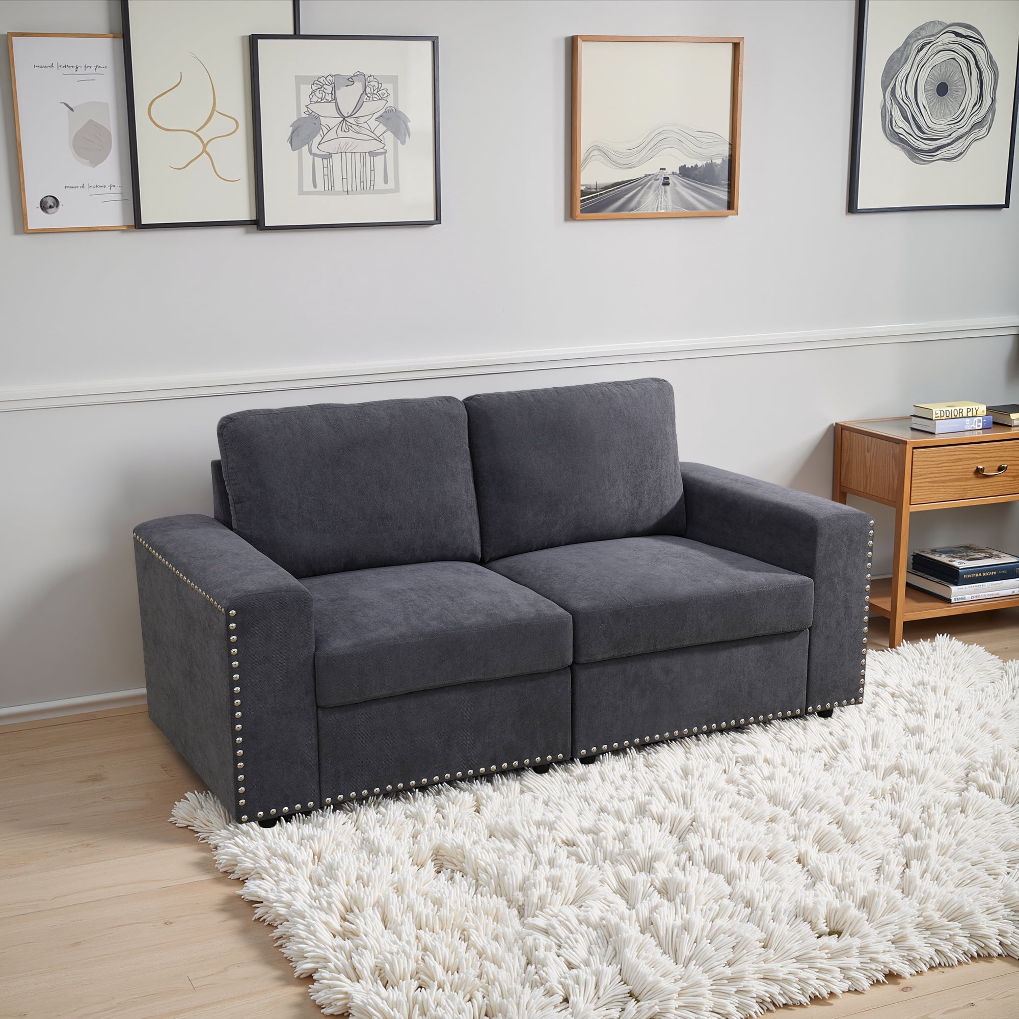 MAYEERTY Dark Gray Corduroy Fabric Living Room Sofa Set