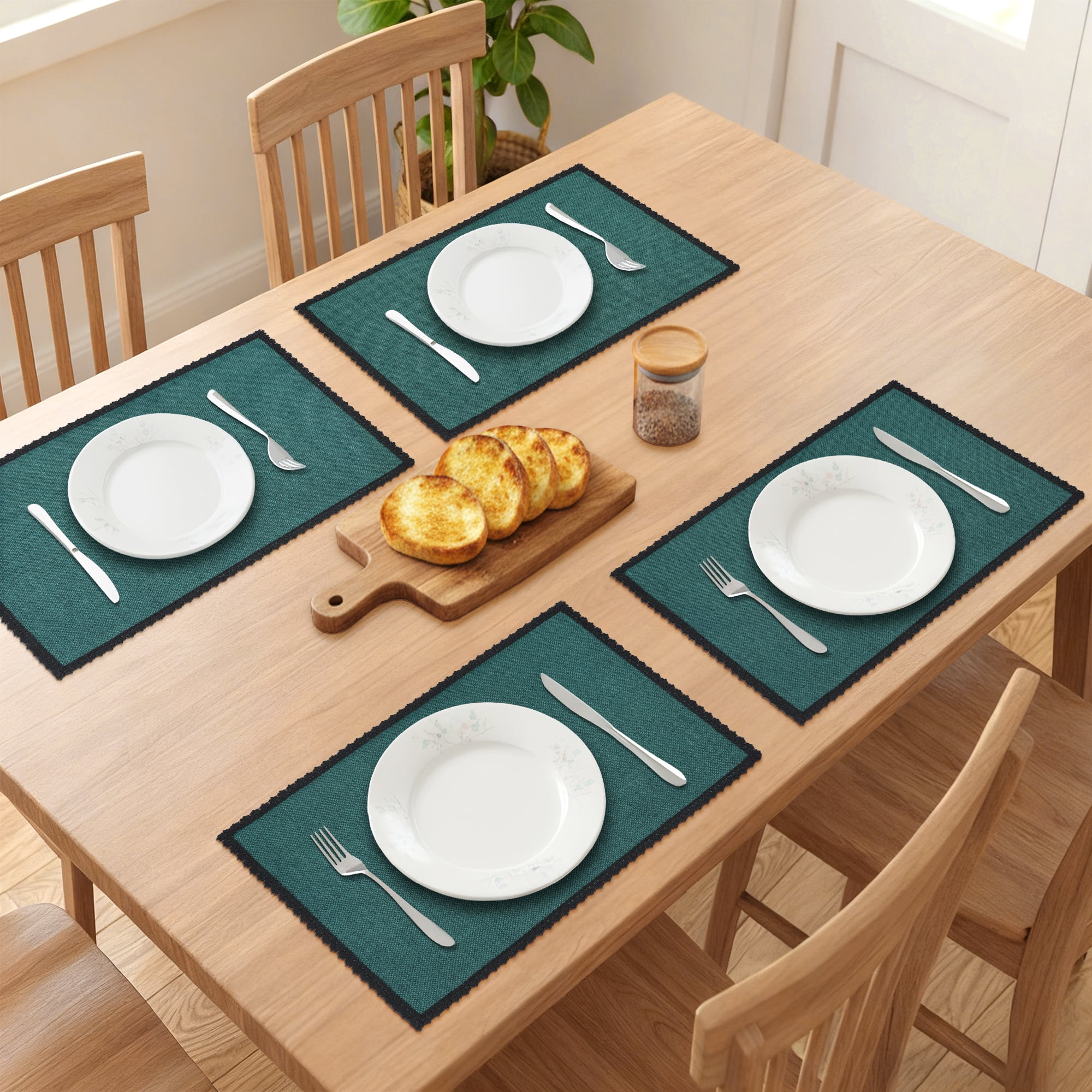 Unique Bargains Farmhouse Placemats 6pcs Cotton and Linen Dark Green 17.7"x11.8"
