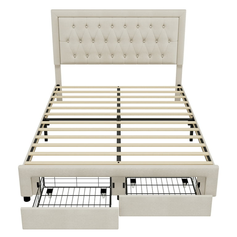 Homfa Full Size Bed Frame with 2 Drawers, Adjustable Button