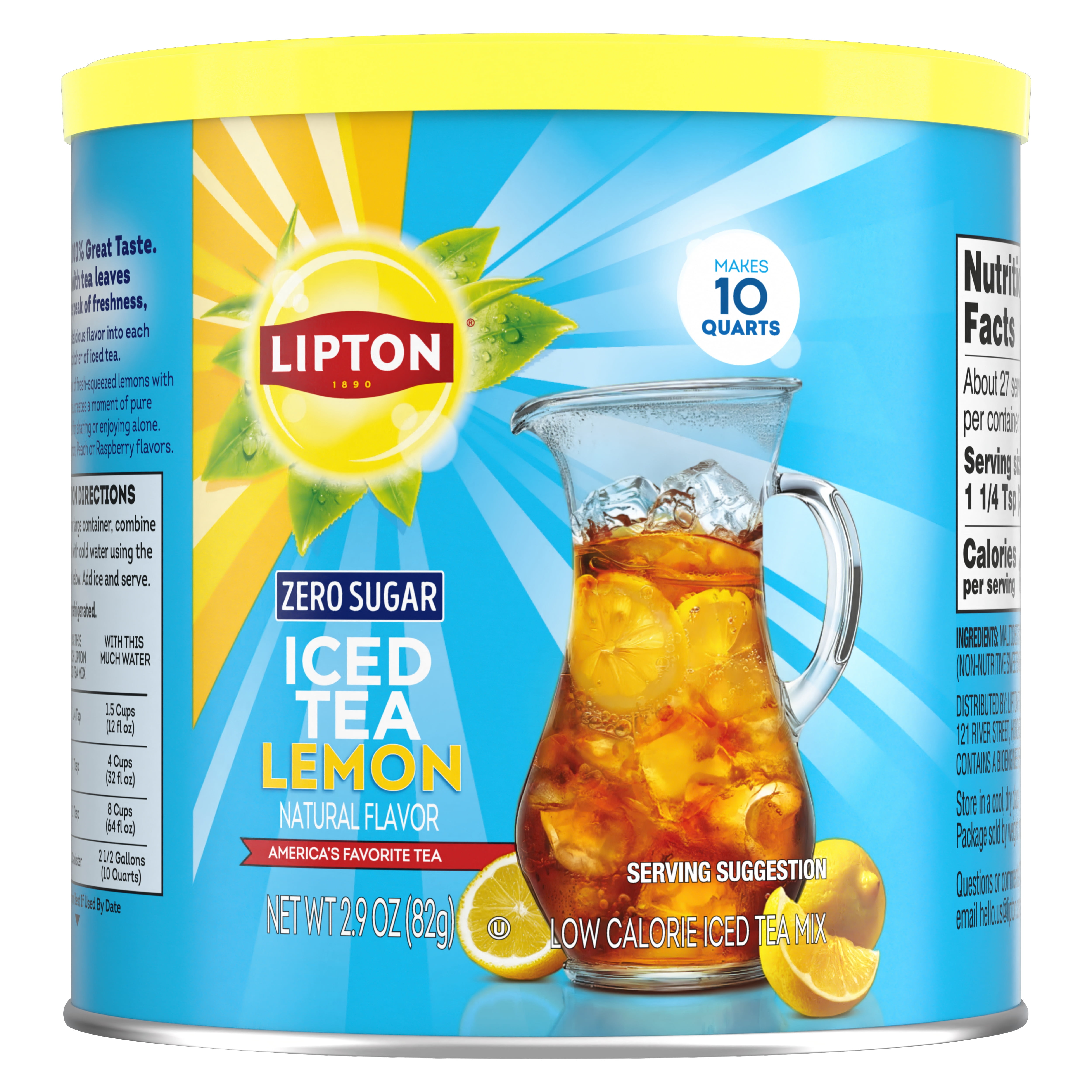 Lipton Diet Zero Sugar Iced Tea Variety Bundle – Lemon, Peach & Raspberry, 10 Qt Each, 3-Pack (Total 30 Qt) | No Sugar, Kosher, Black Tea Powder