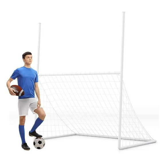 2 in 1 Soccer Net & Football Goal Post, 65" x 43", White, Kids Soccer Goal Set with Ground Stakes & Fixing Buckles, Quick Assembly UPVC Soccer Goal, Portable Backyard Youth Soccer Net