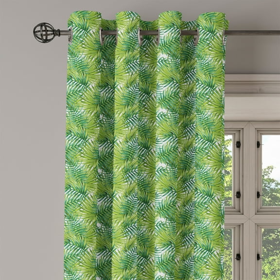 Ambesonne Plant Grommet Curtain Single Panel, Colorful Illustration Natural, 50"x60", Fern Green Lime Green