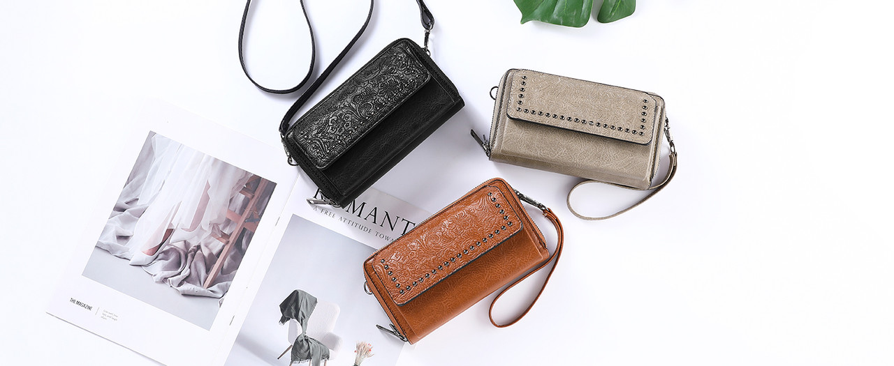 FALAN MULE Crossbody Bags for Women Small Leather Cell Phone Wallet Wristlet Purse with Zip Around 2 Strap
