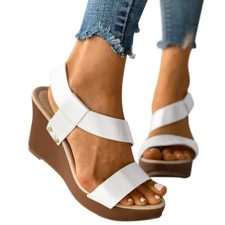 

Slope heel Slippers for Women Wedge Sandals Buckle Sandals Platform Wedge Slippers Cool Fashion Versatile Fish Mouth Breathable Wedge Slippers Sandals White