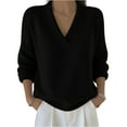 thumbnail image 3 of Women's Fashion Long Sleeve Solid Color Pullover Knitted Sweater, Cozy and Stylish, Great for Casual Wear and Seasonal Outfits,Black,5XL, 3 of 5