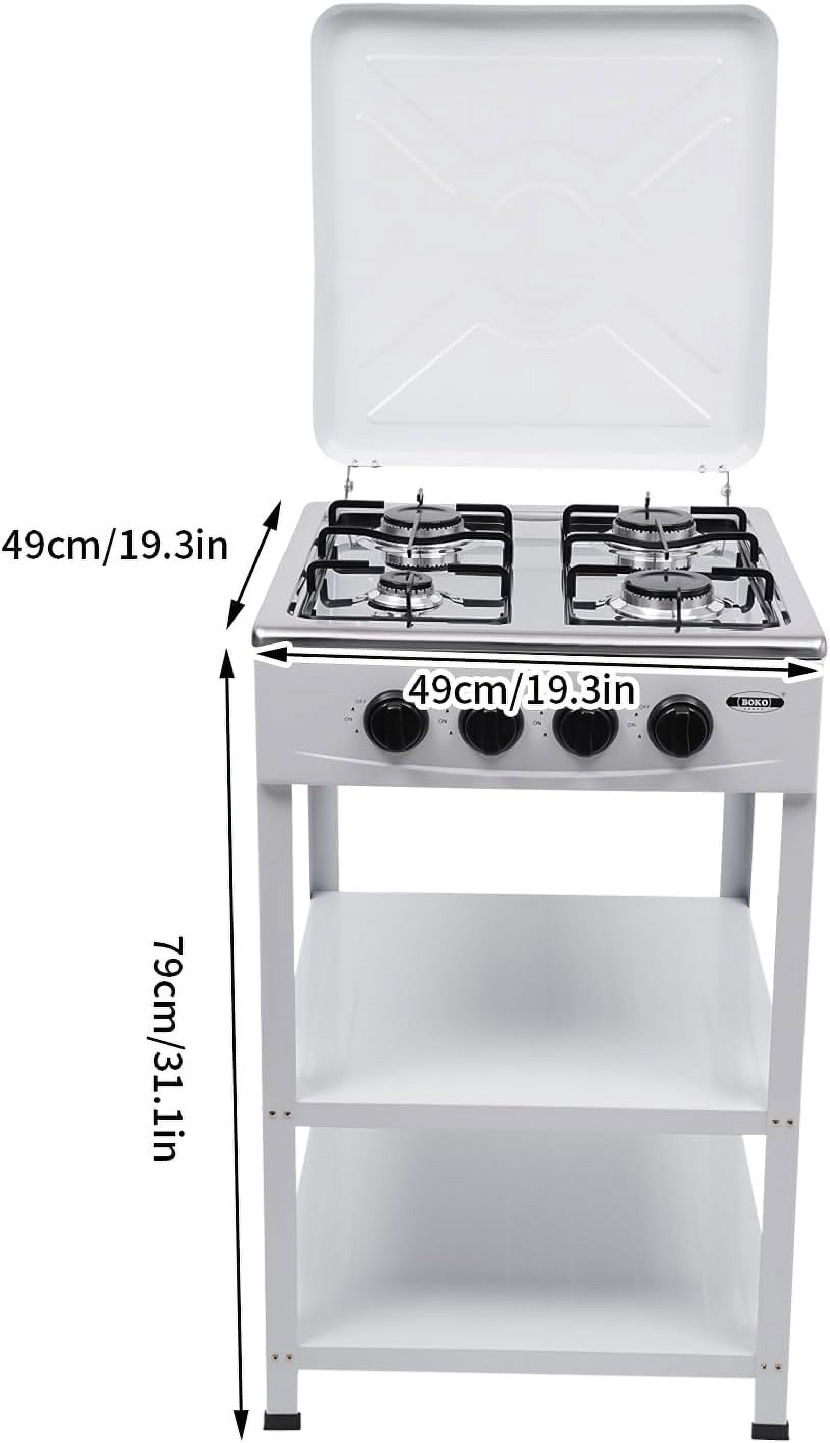 Natural Gas Gas Stove, Commercial Free Standing 4-Burner Gas Cooktops Kitchen Cooking Stove With Shelf Kitchen Cooking Appliance Stainless Steel Gas Stove With Wind Shield & Dustproof Covers, White