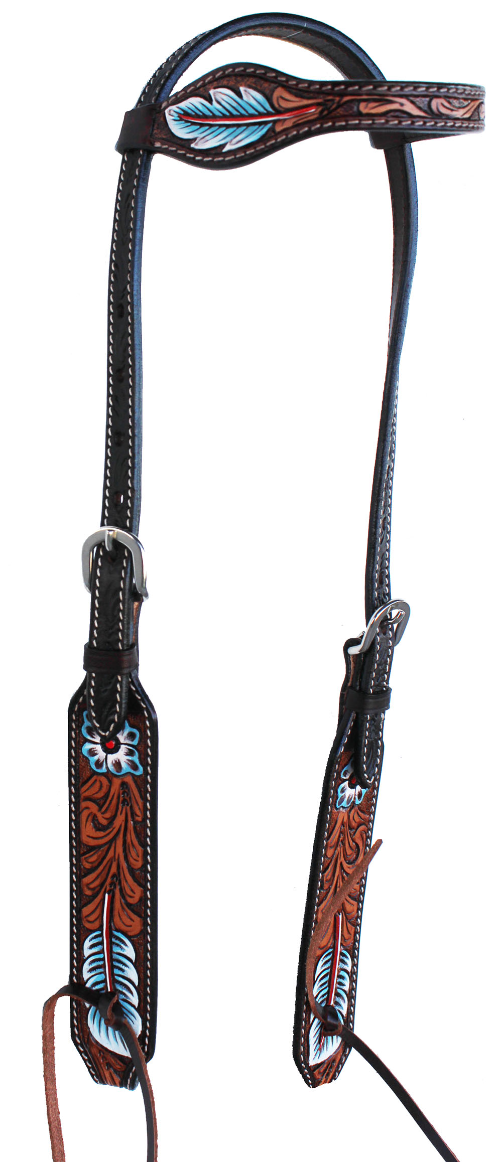 Horse Western Floral Tooled Laced One Ear Tack Bridle Headstall
