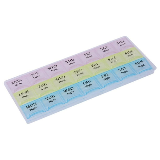 Estuche organizador de almacenamiento contenedor 7 días semanal transparente tapa de 21 compartimentos pastillero para tableta soporte para medicina