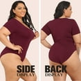 thumbnail image 4 of POSESHE Women's Plus Size Bodysuit, V neck Short Sleeves Basic Bodysuit, 4 of 5