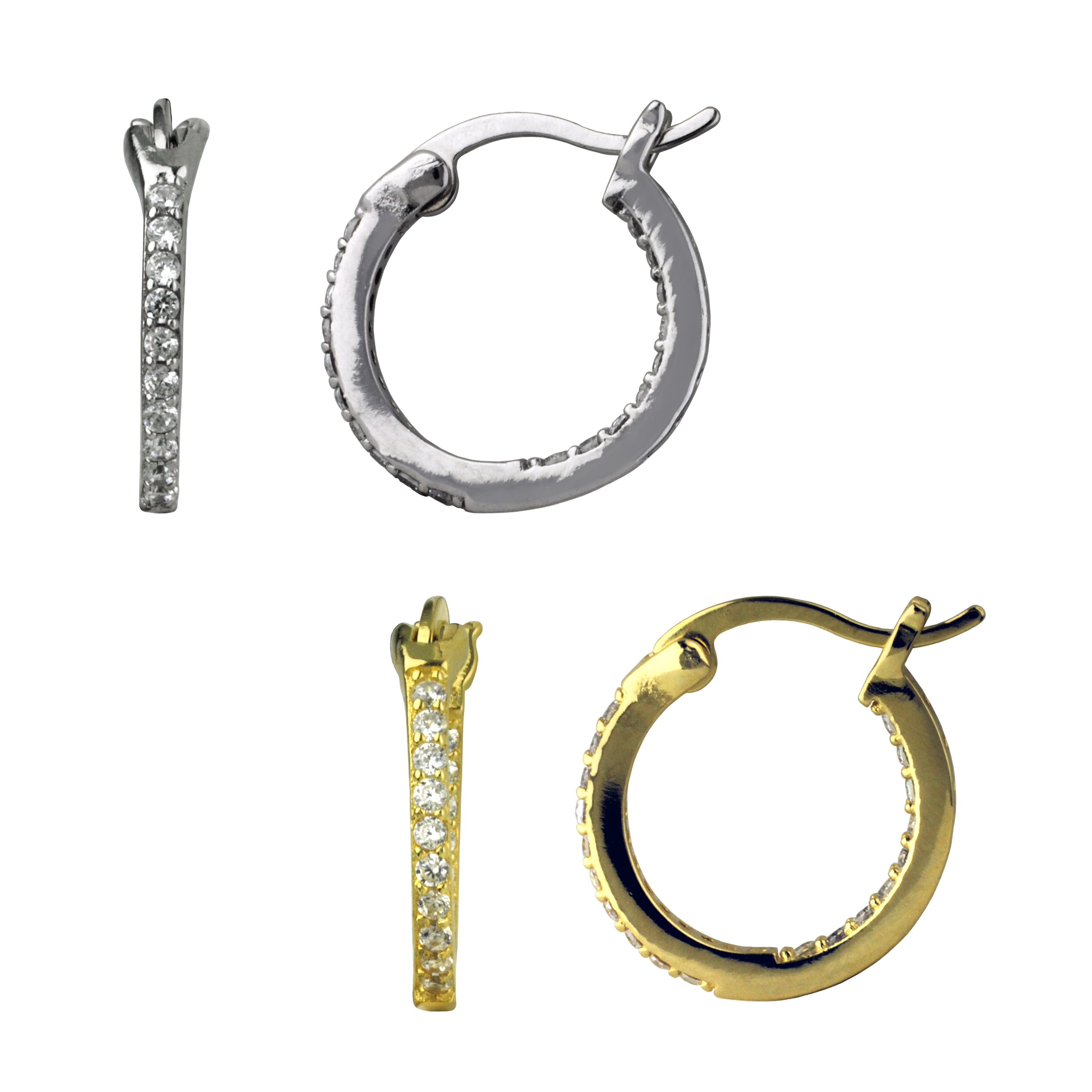 Brilliance Fine Jewelry 2 Tone 14K Gold Plated over Silver Duo Simulated Diamond Hoop Earring Set