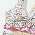 thumbnail image 5 of REORIAFEE Girls Kids Bathing Suits 2 Piece Ruffle Trim Hem Bikini Top and Short Cute Flower Print Beachwear Swimwear Tie Front Bathing Suits High Waist Quick Dry, 5 of 7