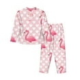 thumbnail image 2 of Kll Cute Flamingo With Heart Print Women'S Long Sleeve Pajamas With Pants Sleepwear Loungewear 2 Set-X-Large, 2 of 9