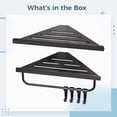 thumbnail image 5 of 2 Pcs Matte Black Corner Shower Shelf Set, Double Layer Carbon Steel Bathroom Corner Shower Organizer Shelf, Slotted Design, with Hooks & Towel Bar, 12 x 7.3 x 0.8 in / 30.5 x 18.5 x 2 cm, 5 of 5