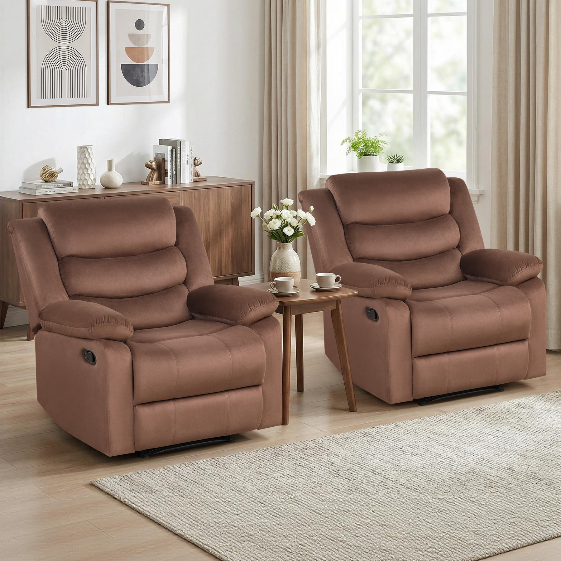 Bonzy Home Modern Comfort Reclining Chair Breathable Fabric Recliner Chairs, Brown