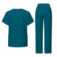 thumbnail image 3 of 2 Pcs Scrubs for Women Set Plus Size Stretchy Medical Uniformes Scrubs Set Solid V Neck Tops & Wide Leg Cargo Pants 2025 Turquoise M, 3 of 3