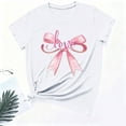 thumbnail image 3 of Valentines Bow Print T-Shirt for Women, Round Neck Pullover Basic Tee, Fashion Roll Up&nbsp;short Sleeve Tops ,White,XL, 3 of 6