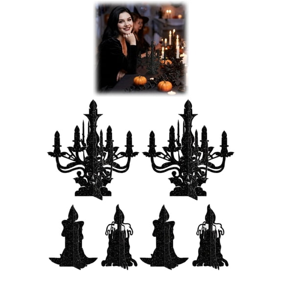 6Pcs Halloween Candelabra Decorations,3 Designs,3D Black Paper Candle Holders Hanging Chandelier Garland Decoration for Halloween Table Settings Paperboard Wall Decorations Supply