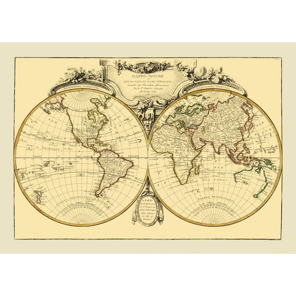 Historic Map - World - Janvier 1782 - Vintage Wall Art