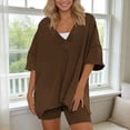thumbnail image 2 of WAYUTE Womens 2 Piece Outfits V Neck Casual Short Sleeve Shorts High Waisted Workout Athletic Wear Solid Color Slim Fit Outfit, 2 of 5