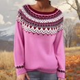 thumbnail image 2 of sususu Fall Sweaters for Women Oversized Knitted Cashmere Sweater Long Sleeve Mock Neck Fairisle Pattern Pullover Jumper Tops,A05-Pink,L, 2 of 5