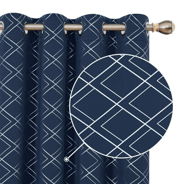 Deconovo Cortinas opacas con diseño de rombos horizontales en azul marino de 42 x 72 pulgadas con aislamiento térmico