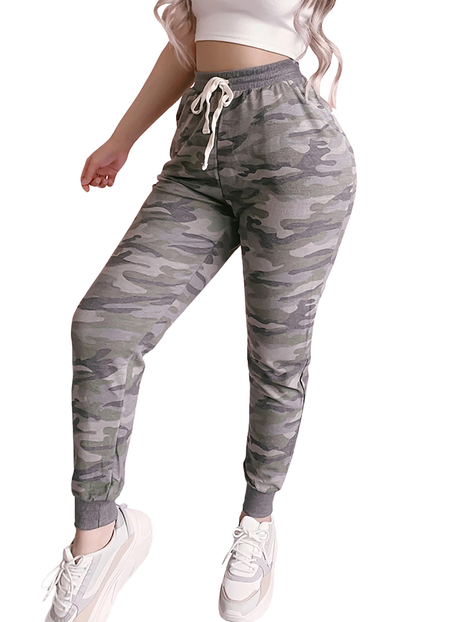 Junhouse Womens Casual Drawstring Elastic Waist Trousers Camo Trousers Jogging Jogger Pants Sports Gym Military Army Print Tracksuit Bottoms Stretchy Workout Trousers