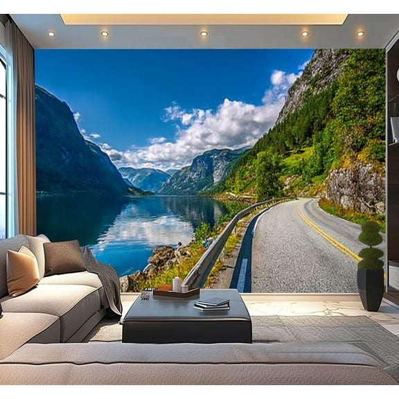 Peel and Stick Wallpaper Amazing nature view fjord mountains Norway Modern Art Wall Mural Decor Self Adhesive and Removable 100in x 144in