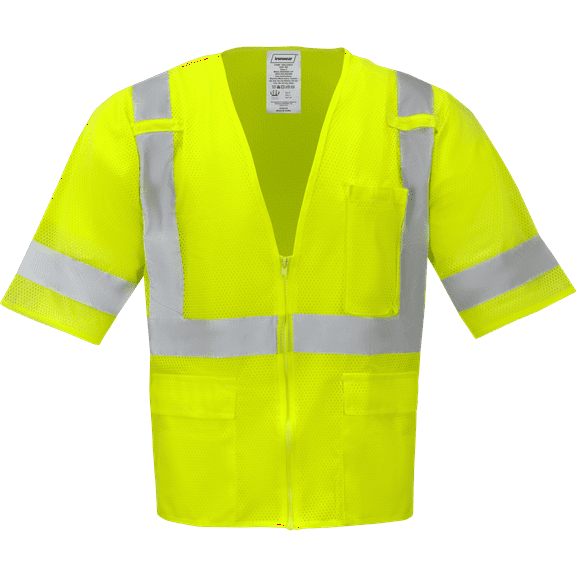 Ironwear 1294 Class 3 X-Back Polyester Mesh Safety Vest w/ Zipper & Radio Clips