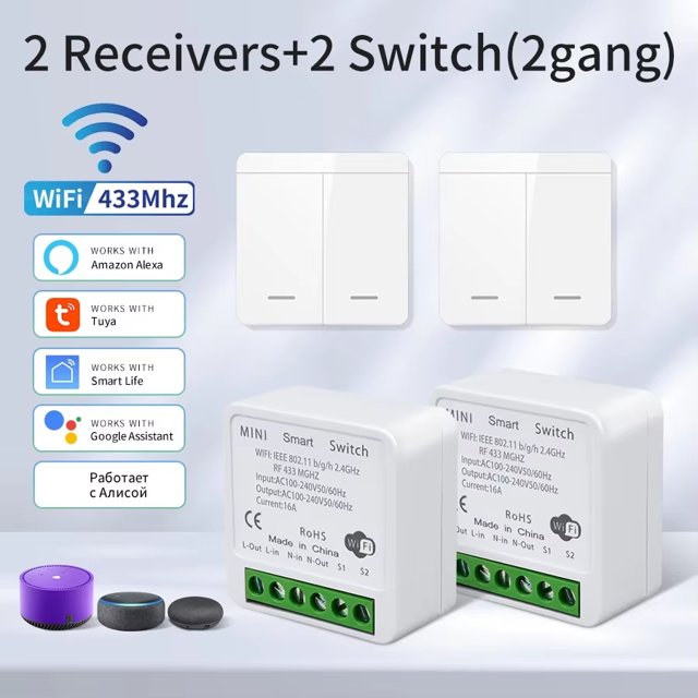 Wifi Smart Switch for Led Lighting Tuya Smart Life RF 433MHz Remote Voice Control Alexa Google Alice 1/2/3 Gang Wireless Switch
