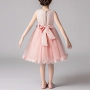 Flower Girl Dress Kids Baby Bowknot Tutu Princess Wedding Bridesmaid Birthday Party Pageant Dress 3-14T Pink 5-6 Years