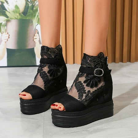 

Cathalem City Classified Sandals for Women Ladies Fashion Solid Color Summer Breathable Beach Summer Platform Women Wedge Sandals Black 7.5