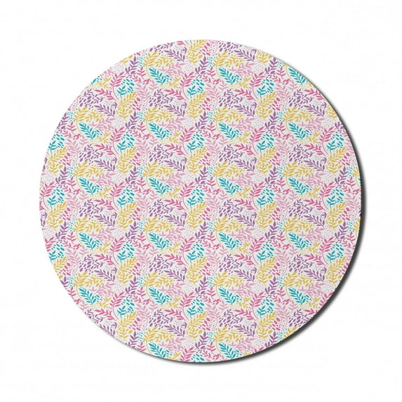 Leaves Mouse Pad for Computers, Colorful Happy Nature Pattern with Leafy Branches, Round Non-Slip Thick Rubber Modern Gaming Mousepad, 8" Round, Multicolor, by Ambesonne