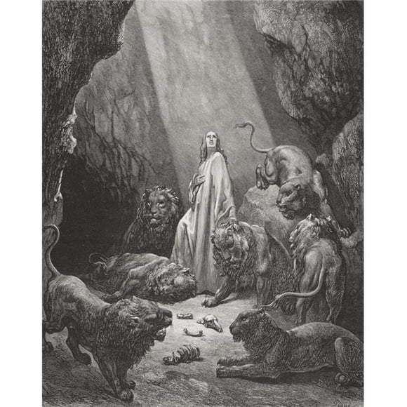 Posterazzi DPI1859788LARGE Engraving From The Dore Bible Illustrating Daniel VI 16 & 17 Daniel In The Den of Lions by Gustave Dore 1832-1883 French Poster Print, Large - 26 x 34
