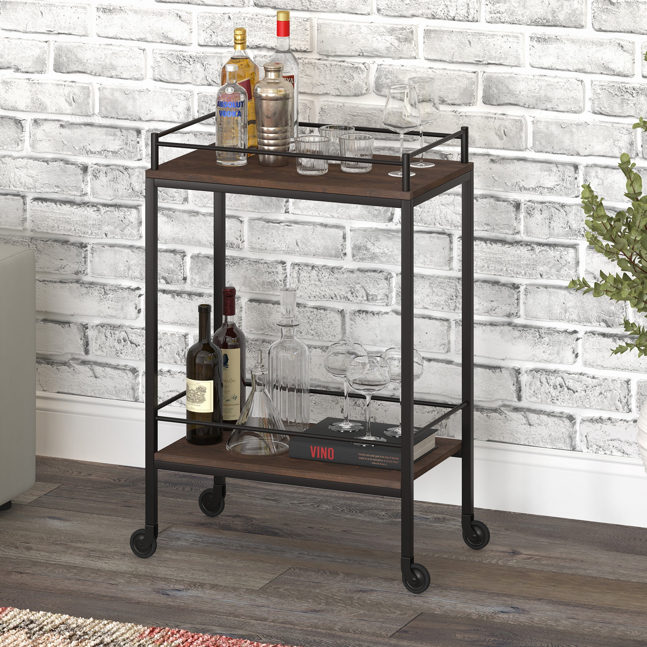 Evelyn&Zoe Barnes 23.5" Wide Rectangular Bar Cart, Alder Brown