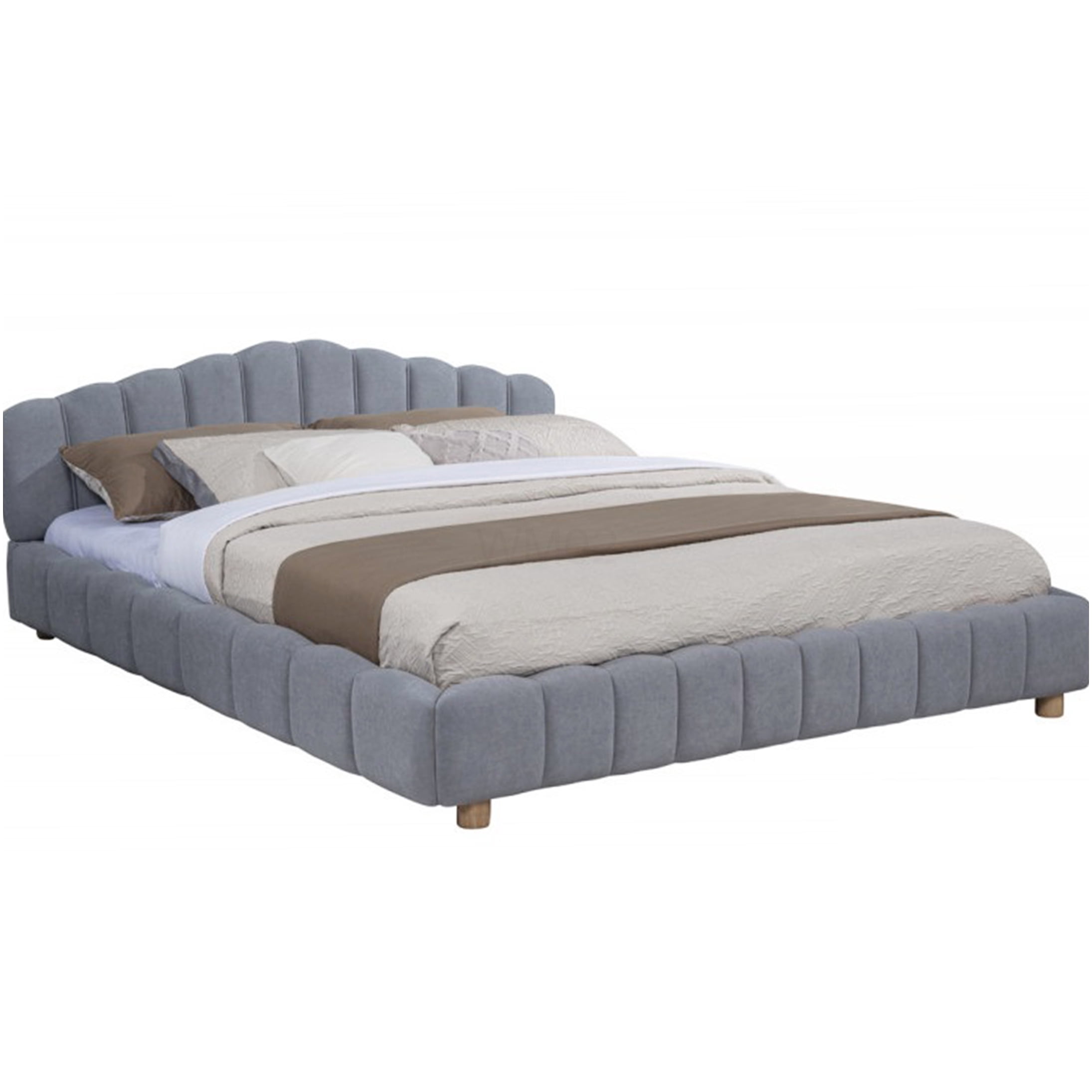 Modern Low Profile Queen Bed Frame with Upholstered Headboard, Light Blue Velvet Platform Bed, No Box Spring Needed