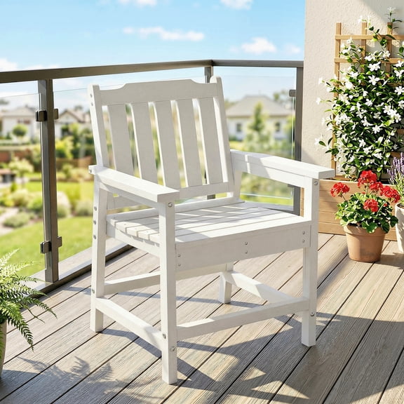 Outsunny All-Weather Patio Chair, HDPE Patio Dining Chair, Heavy Duty Wood-Like Outdoor Furniture, White
