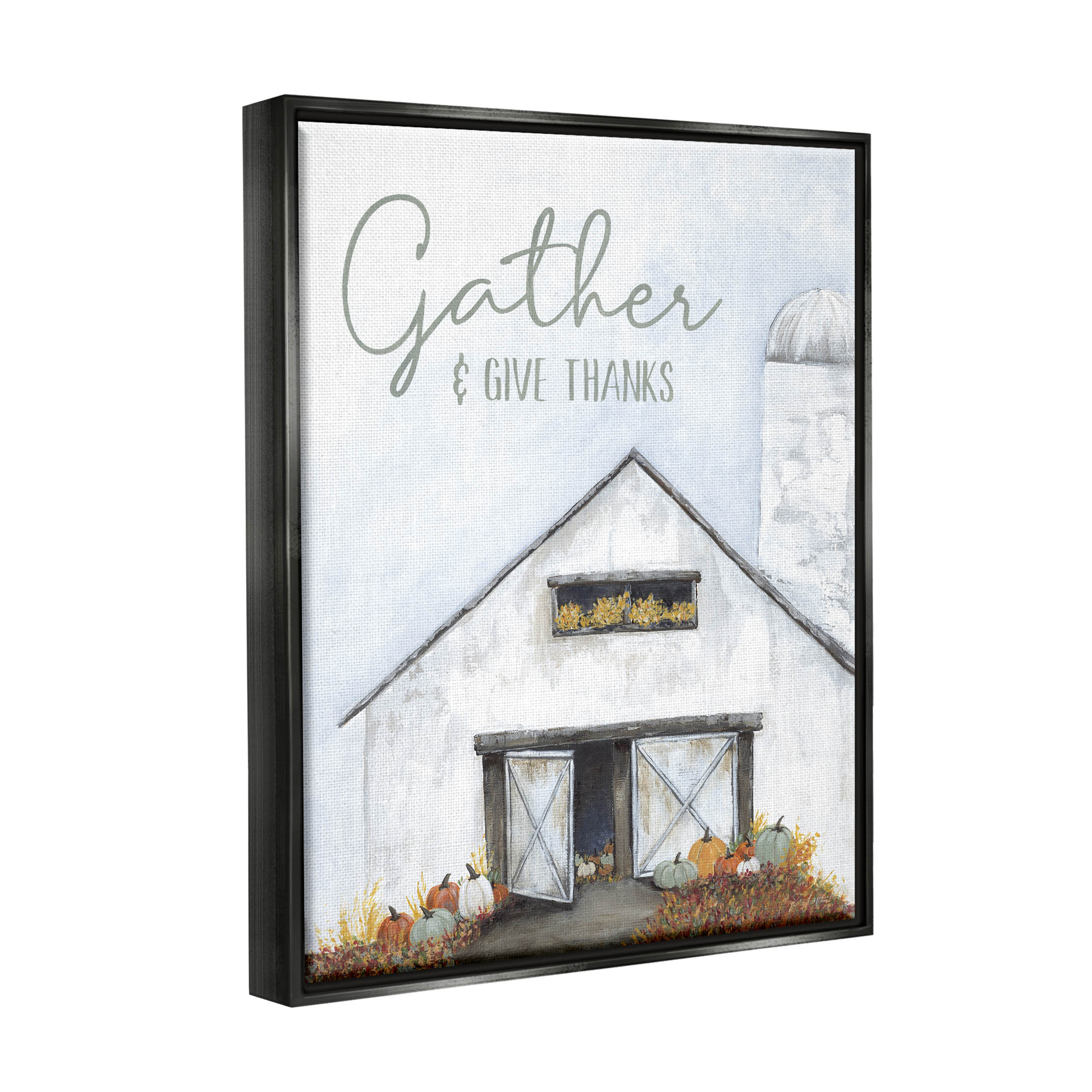 Gather & Give Thanks Autumn Barn Holiday Graphic Art Jet Black Framed Art Print Wall Art