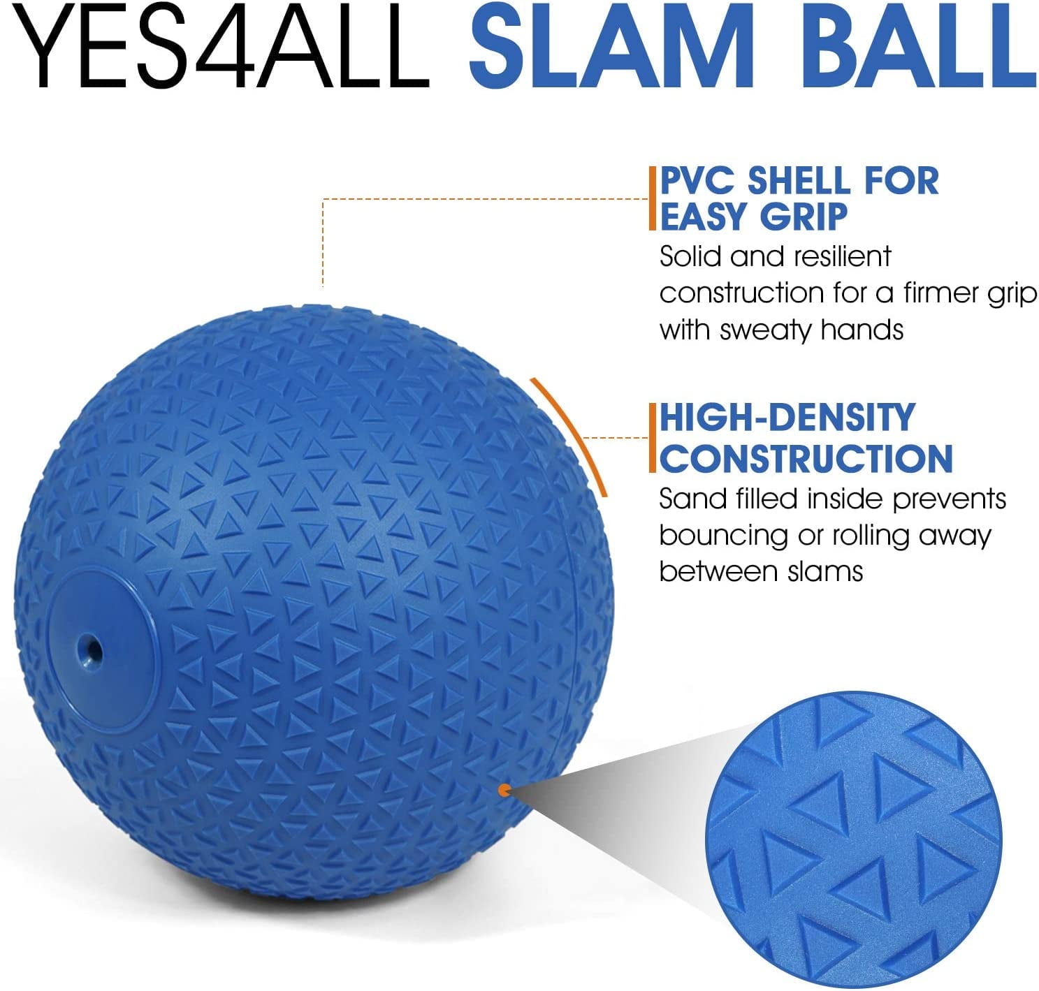 Yes4All Slam Ball, PVC Sand Filled Medicine Ball, 10-40lbs Weight Ball - Triangle Blue 15LBS