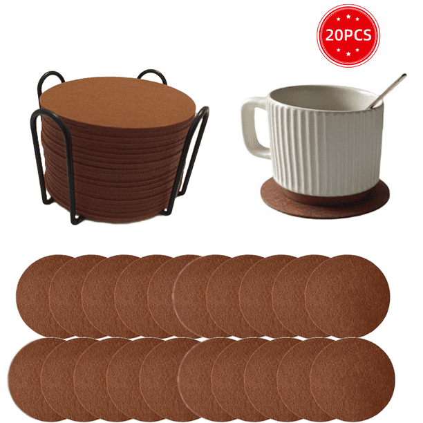 Felt Drink Coasters, Drive Coasters de 20 Piezas con Soporte para Posavasos, Sorbete Coasters Redondo Coasters