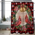 thumbnail image 2 of Shower Curtain 54"W x 78"L Christmas Cardinals Wreath Red Plaids Fabric Shower Curtains Set with Hooks Water Repellent Bathroom Curtains Machine Washable Bathroom Accessories, 2 of 7