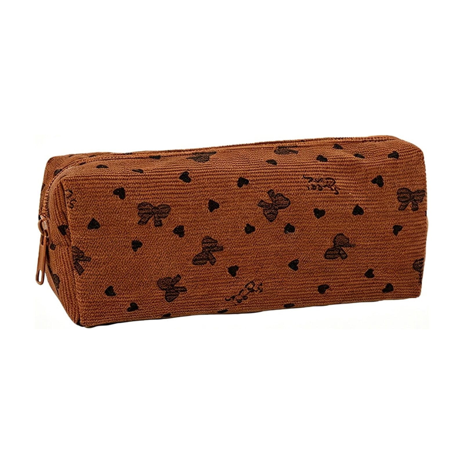 Pencil Case Corduroy Printed Zipper Pen Bag for Desktop Sorting | Large Capacity Soft Stationery Pouch | Cute Storage Organizer for Stationery & Make-up Coffee