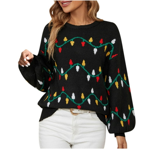 ShomPort Christmas Sweater Crewneck Long Sleeve Loose Knitted Sweaters Women Winter Soft Warm Pullover Sweater