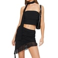 thumbnail image 1 of Sunloudy Conjunto de 3 piezas para mujer, tops bandeau y falda irregular con volantes de malla y bufanda para ropa de calle Sunloudy  moda, 1 of 9