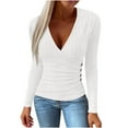 thumbnail image 2 of Ounisa Womens Deep V Neck Wrap Sweater Long Sleeve Slim Fitted Knitted Jumper Top, 2 of 6