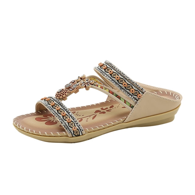 Amzcrzy Zapatos de mujer,Zapatos de mujer,Zapatillas de mujer, Sandalias planas con flores y diamantes de imitación para mujer, zapatillas de playa informales. Sandalias Mujer Zapatillas De Casa